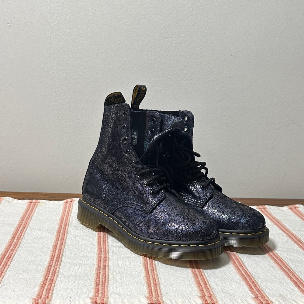 Shimmering Black Lace-Up Boots